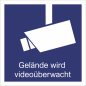 Preview: Quadratisches Videoschild mit weißem Symbol und Schrift Gelände wird videoüberwacht